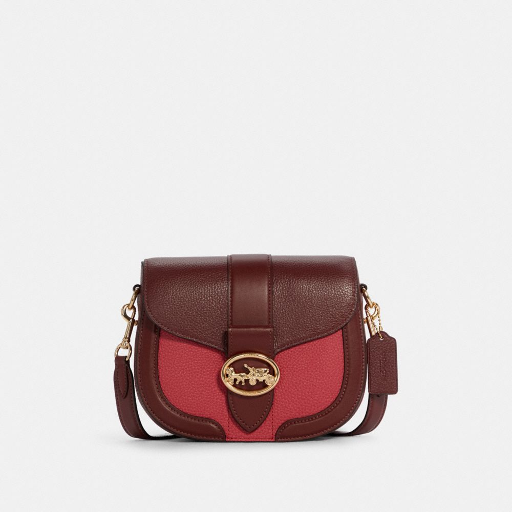 COACH Georgie Saddle Bag In Colorblock - GOLD/CHERRY MULTI - C3596