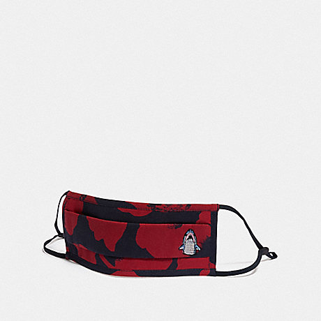 COACH SHARKY FACE MASK WITH WILD FLOWER CAMO PRINT - NAVY/RED - C3603
