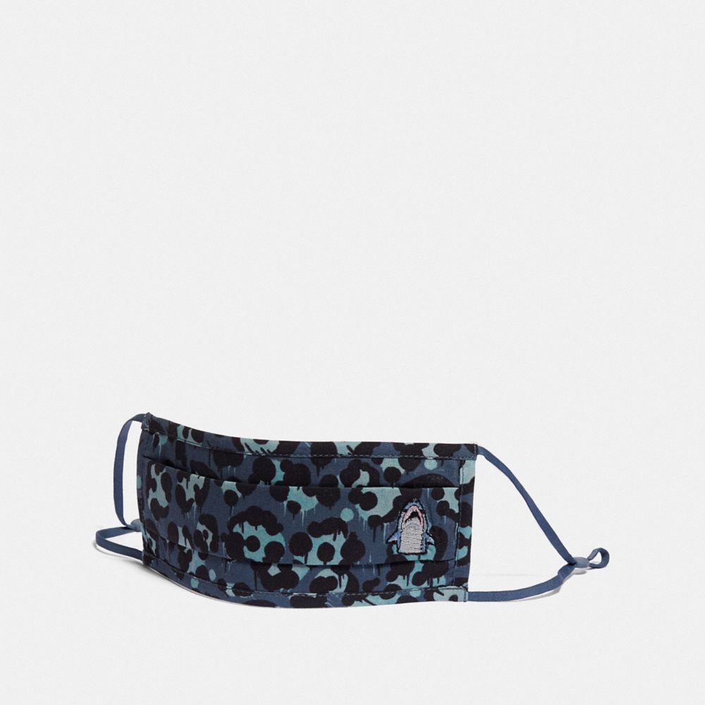 SHARKY FACE MASK WITH WILD BEAST PRINT - DENIM - COACH C3604