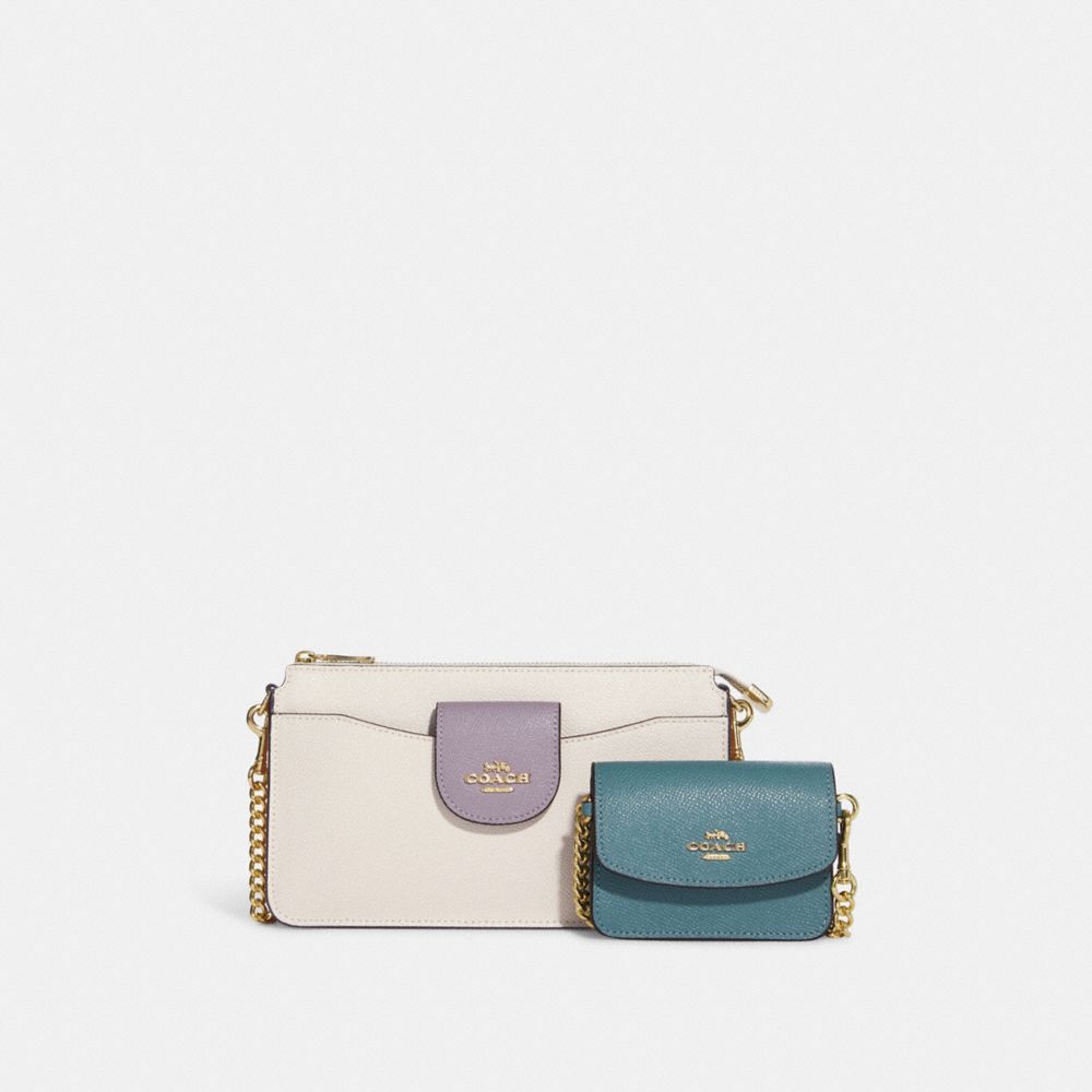 COACH C3608 Poppy Crossbody With Card Case In Colorblock GOLD/CHALK MULTI