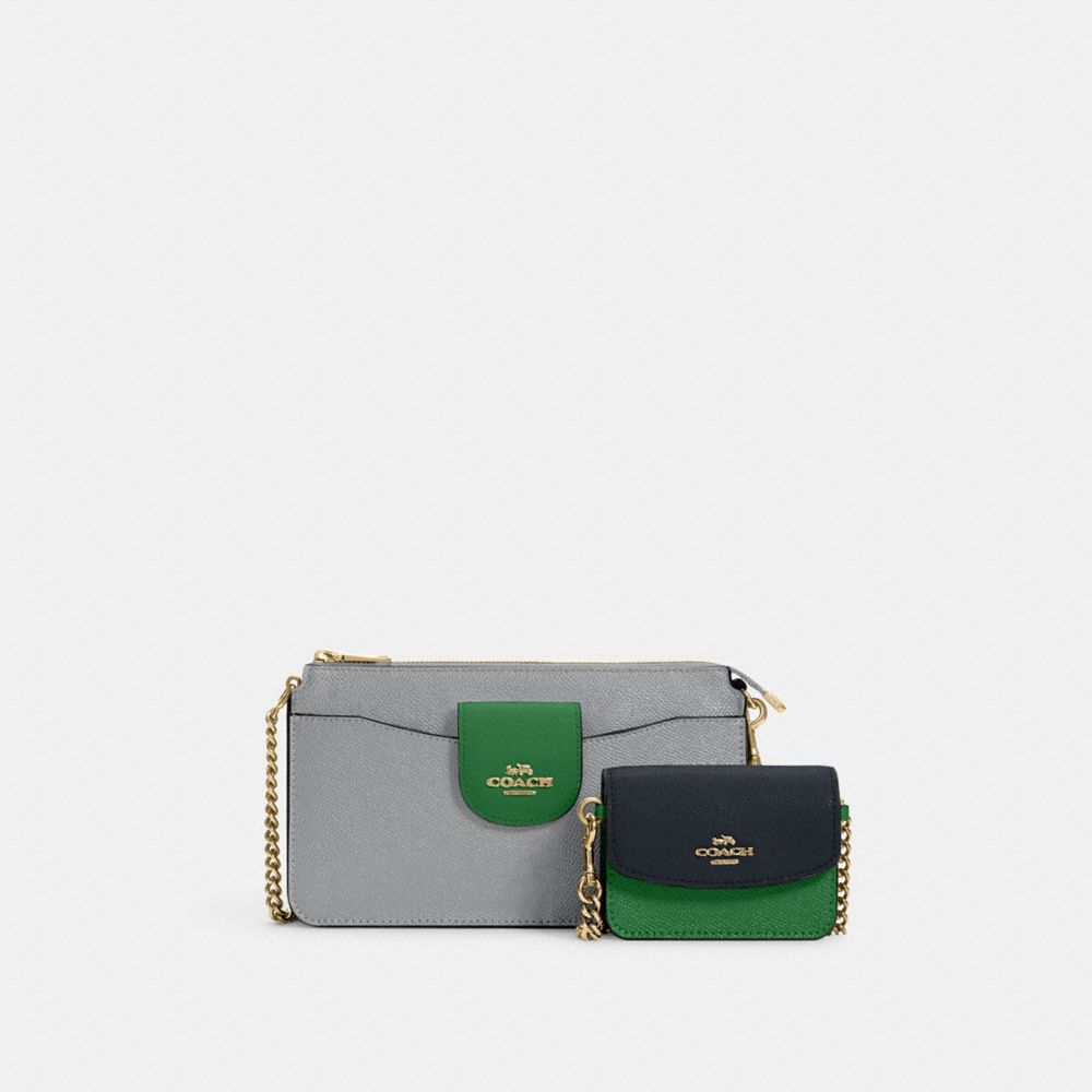 Poppy Crossbody With Card Case In Colorblock - C3608 - IM/Kelly Green Multi