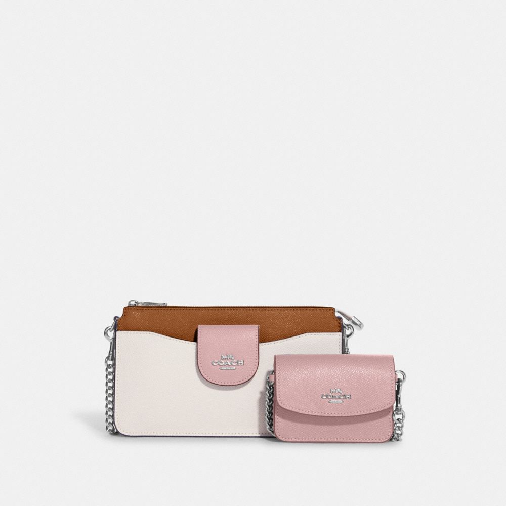 COACH C3608 Poppy Crossbody With Card Case In Colorblock SILVER/CHALK/POWDER PINK MULTI