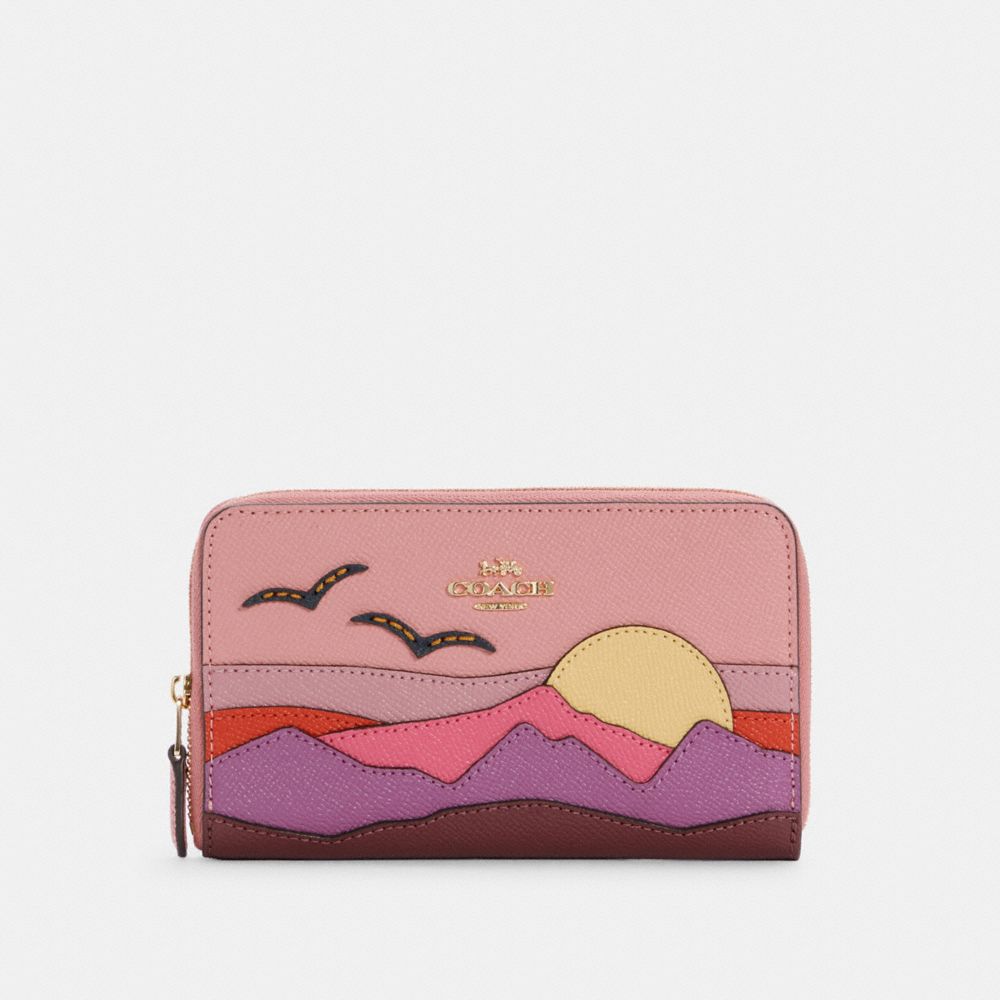 COACH MEDIUM ID ZIP WALLET WITH MOUNTAIN POSTCARD - IM/LIGHT BLUSH MULTI - C3641