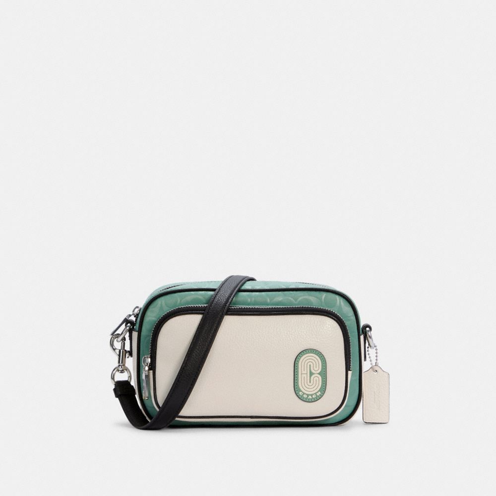 COACH C3654 COURT CROSSBODY IN COLORBLOCK SIGNATURE NYLON SV/WASHED GREEN MULTI