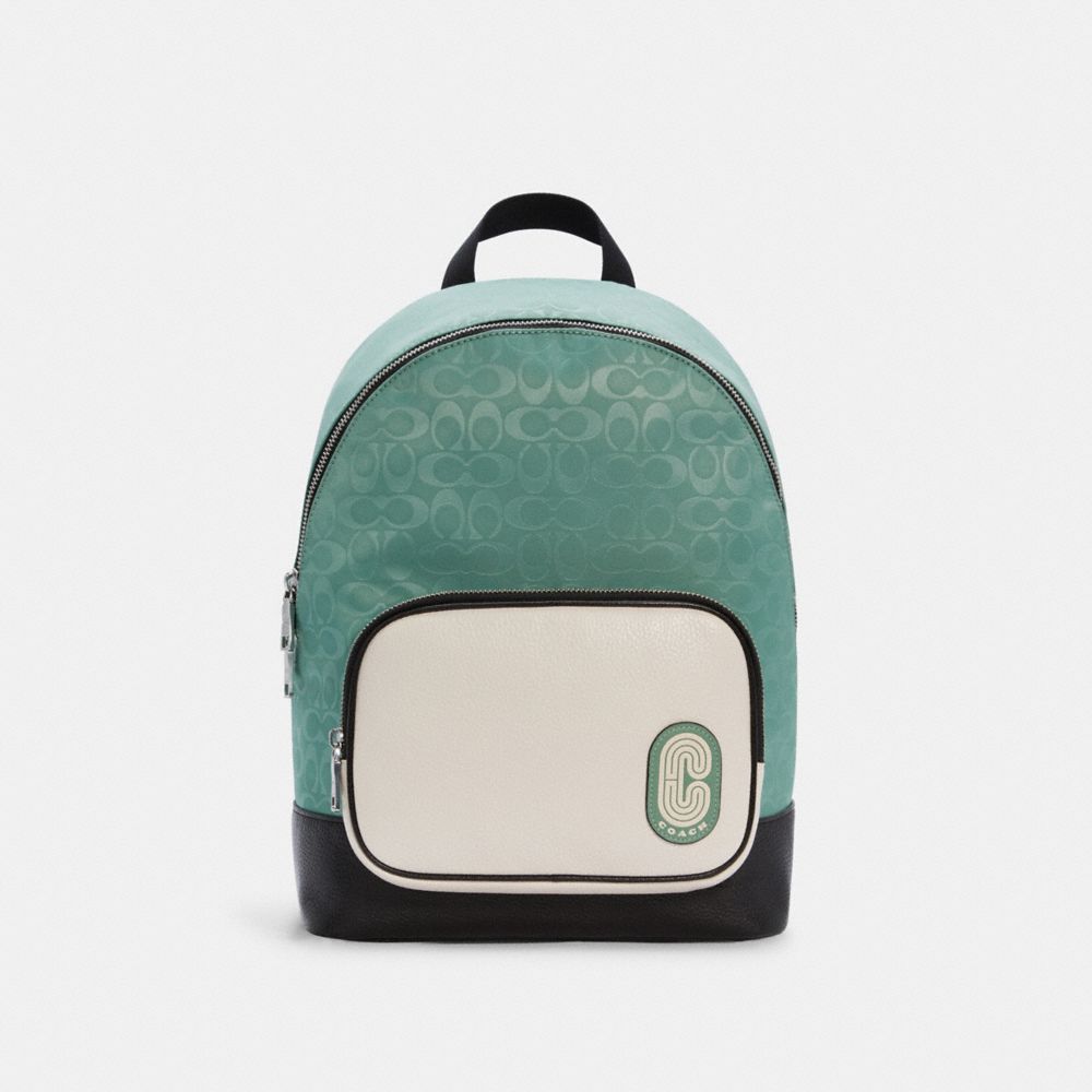 COACH C3655 COURT BACKPACK IN COLORBLOCK SIGNATURE NYLON SV/WASHED GREEN MULTI