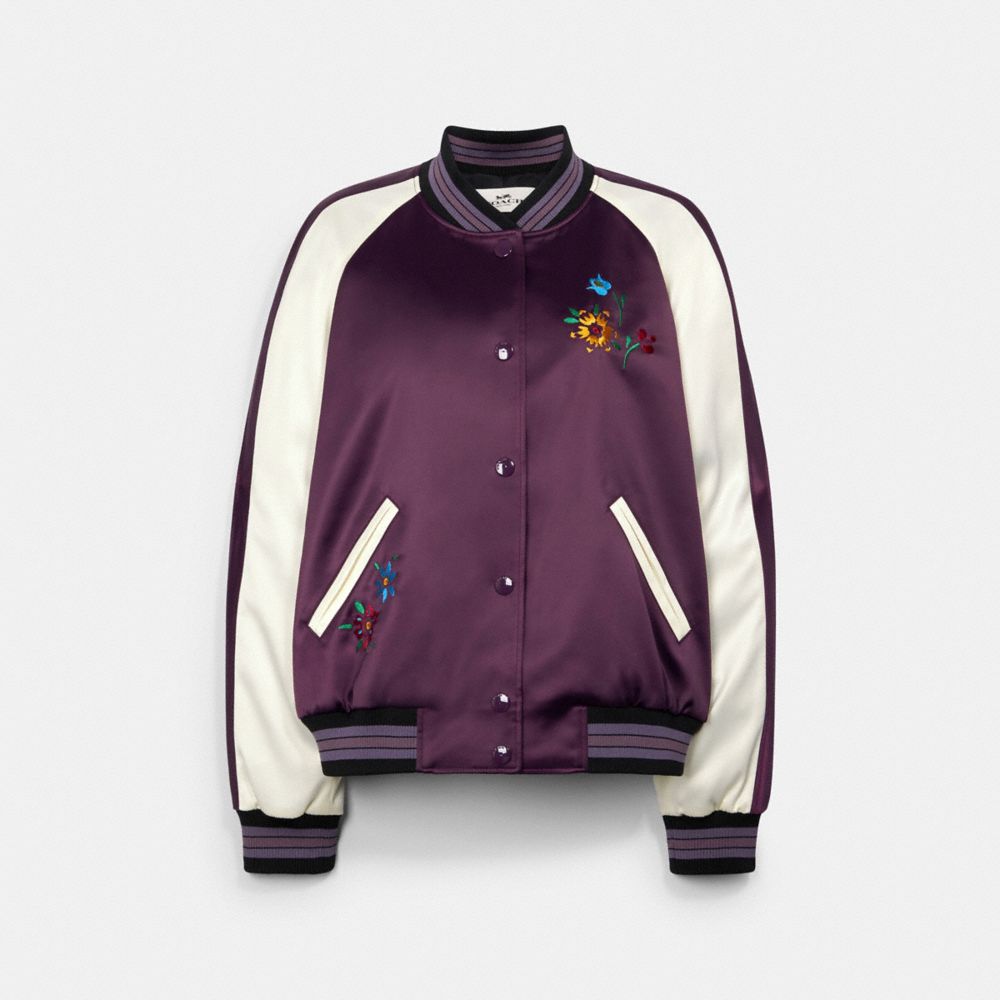 COACH FLORAL EMBROIDERED SOUVENIR JACKET - PLUM - C3662