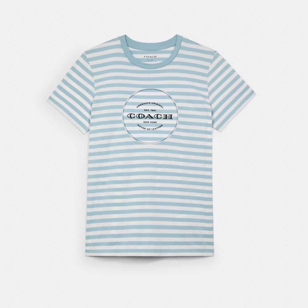 COACH C3667 All Over Stripe T-shirt CONCRETE WHITE/STERLING BLUE