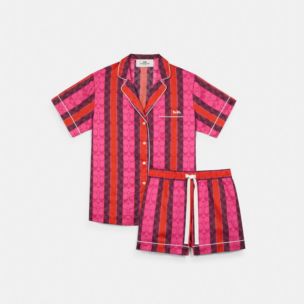 COACH C3669 SIGNATURE STRIPED PAJAMA SET PINK MULTI.