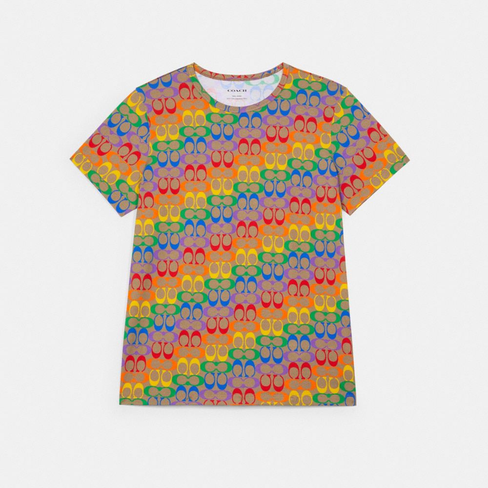 RAINBOW SIGNATURE T-SHIRT - KHAKI MULTI - COACH C3670