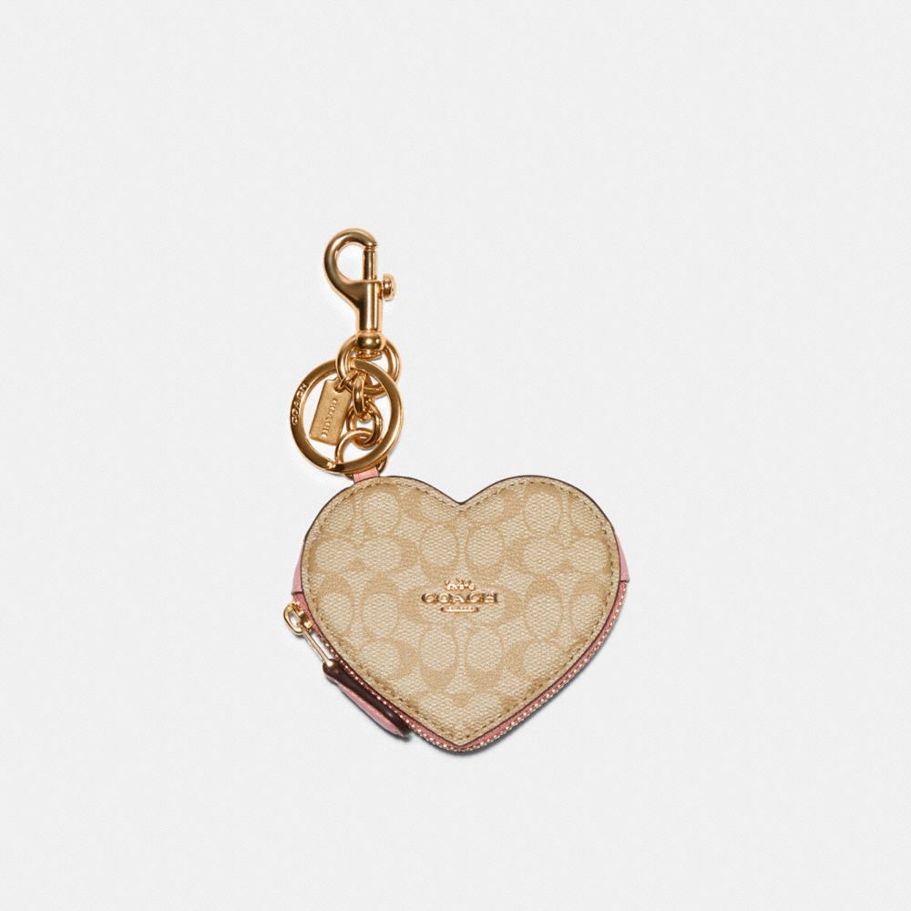 HEART POUCH BAG CHARM IN SIGNATURE CANVAS - IM/LIGHT KHAKI - COACH C3682