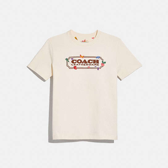 C3752 - Garden Print T Shirt In Organic Cotton Antique White