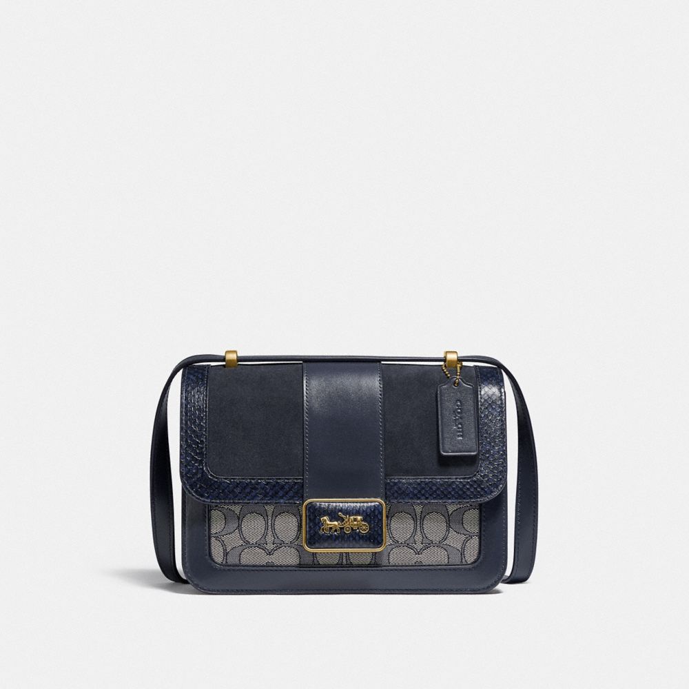 COACH Alie Shoulder Bag In Signature Jacquard With Snakeskin Detail - BRASS/NAVY MIDNIGHT NAVY - C3756