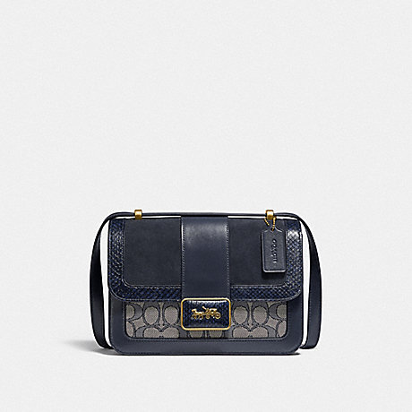 COACH C3756 Alie Shoulder Bag In Signature Jacquard With Snakeskin Detail BRASS/NAVY-MIDNIGHT-NAVY