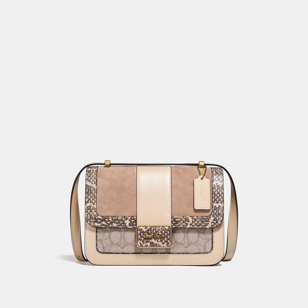 COACH C3756 Alie Shoulder Bag In Signature Jacquard With Snakeskin Detail BRASS/STONE IVORY