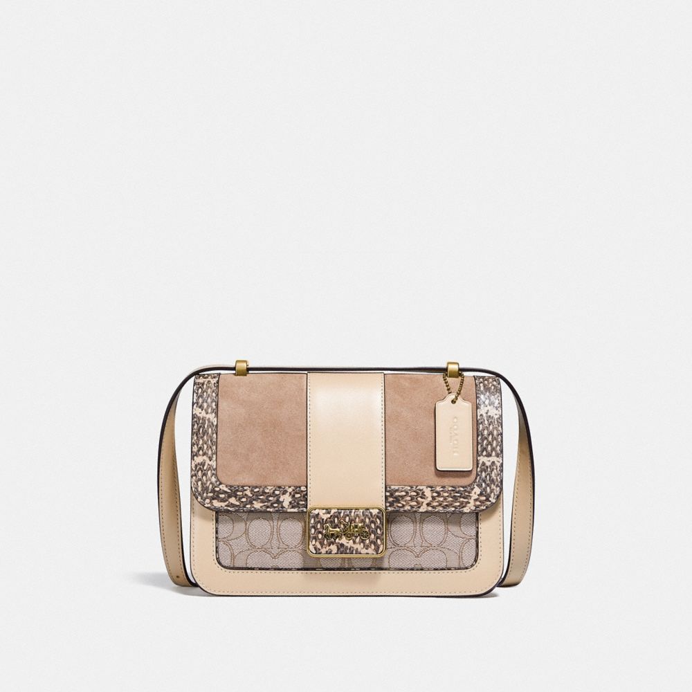 COACH Alie Shoulder Bag In Signature Jacquard With Snakeskin Detail - BRASS/STONE IVORY - C3756