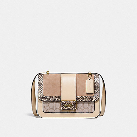 COACH C3756 Alie Shoulder Bag In Signature Jacquard With Snakeskin Detail BRASS/STONE IVORY