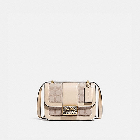 COACH C3760 Alie Shoulder Bag 18 In Signature Jacquard With Snakeskin Detail BRASS/STONE-IVORY