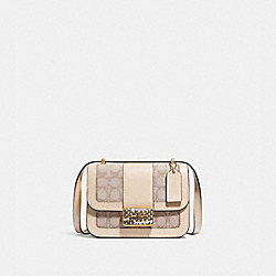 Alie Shoulder Bag 18 In Signature Jacquard With Snakeskin Detail - BRASS/STONE IVORY - COACH C3760