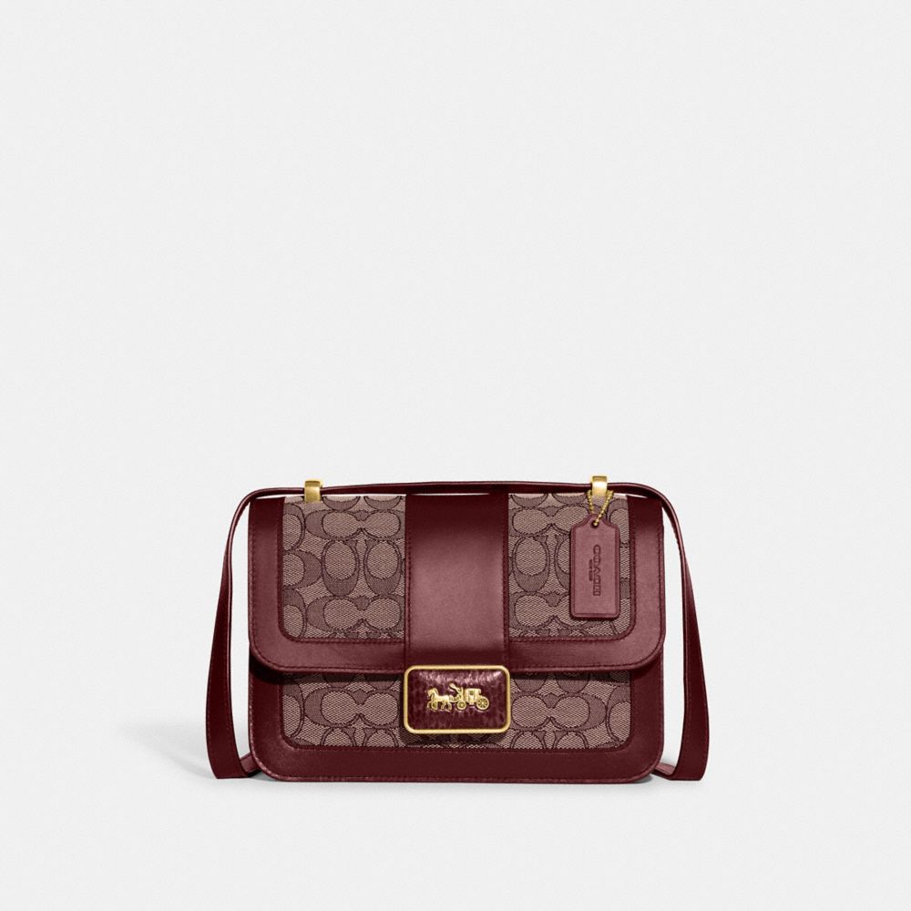 Alie Shoulder In Signature Jacquard With Snakeskin Detail - C3762 - Brass/Burgundy Blk Cherry