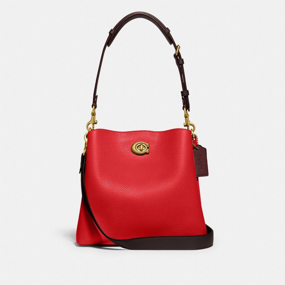 COACH C3766 Willow Bucket Bag In Colorblock BRASS/SPORT RED