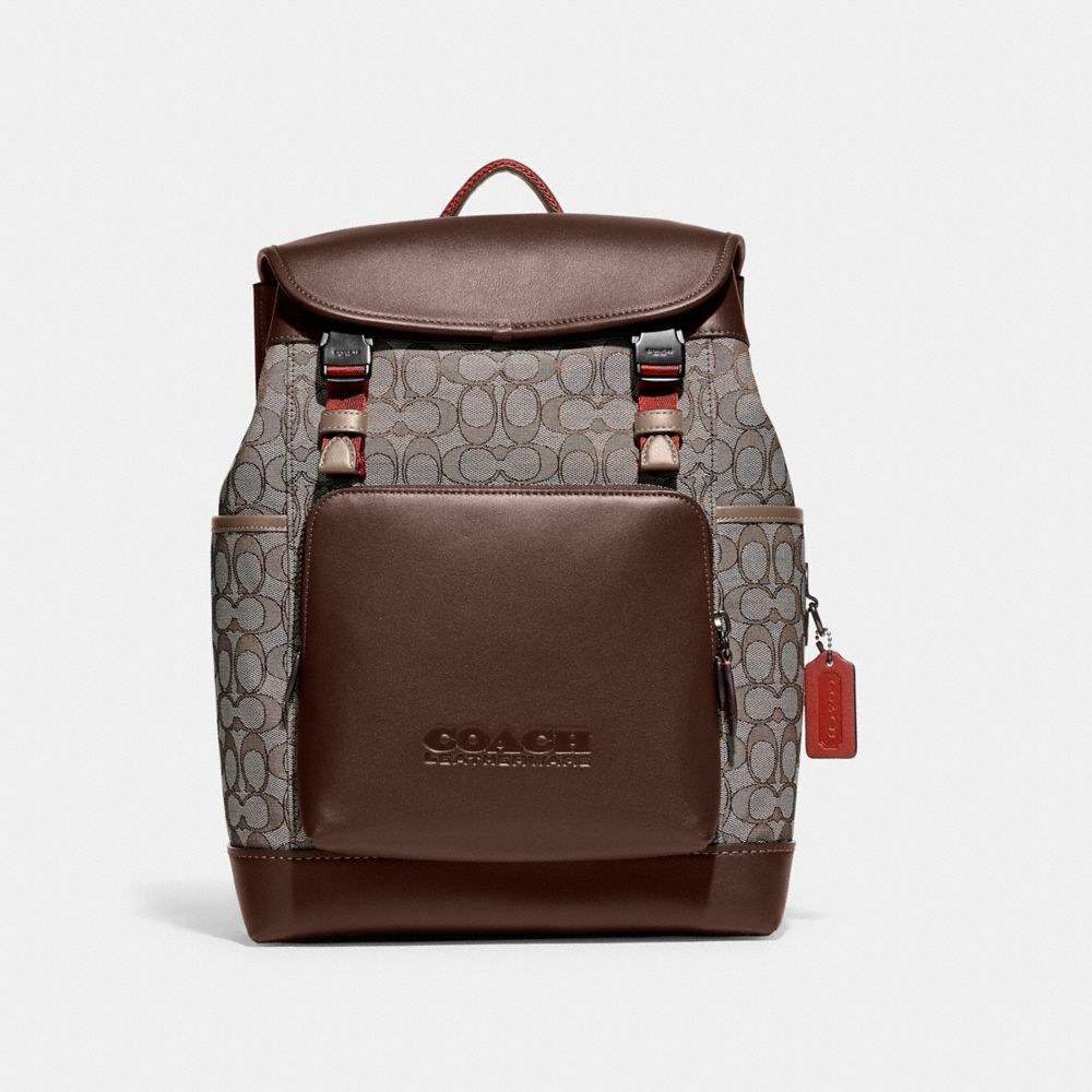 C3793 - League Flap Backpack In Signature Jacquard JI/Oak/Maple