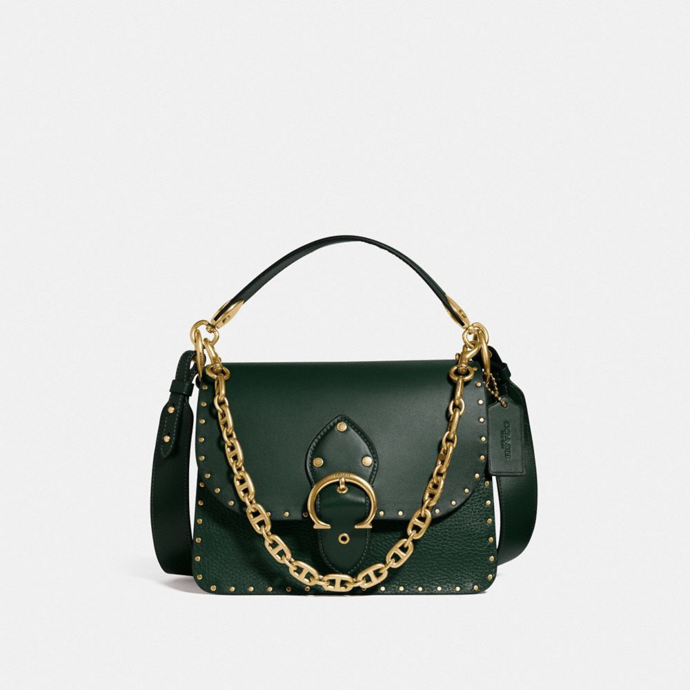 COACH Beat Shoulder Bag With Rivets - BRASS/AMAZON GREEN - C3838