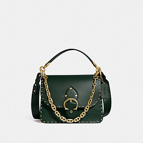 COACH C3838 Beat Shoulder Bag With Rivets BRASS/AMAZON GREEN