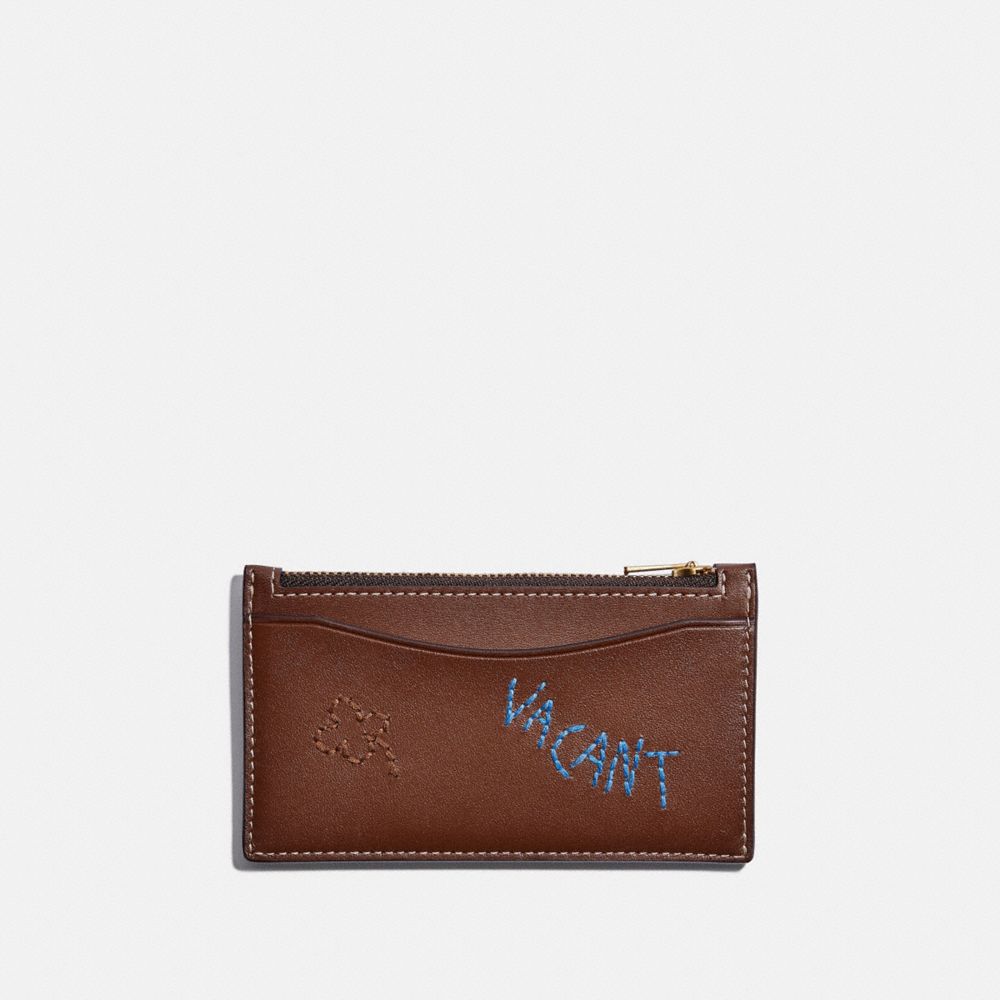 Zip Card Case With Embroidery - C3849 - SADDLE MULTI