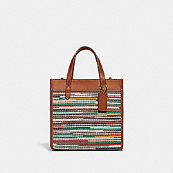 COACH C3860 Field Tote 22 In Upwoven Leather BRASS/MULTI