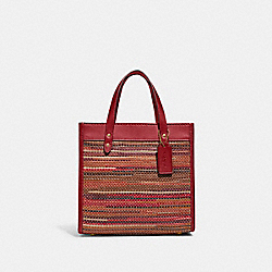 COACH C3860 Field Tote 22 In Upwoven Leather BRASS/BRICK RED MULTI