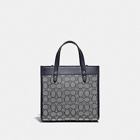 COACH Field Tote 22 In Signature Jacquard - BRASS/NAVY MIDNIGHT NAVY - C3865