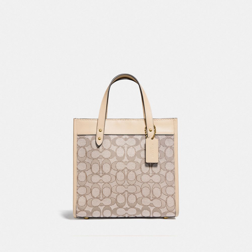 COACH Field Tote 22 In Signature Jacquard - BRASS/STONE IVORY - C3865