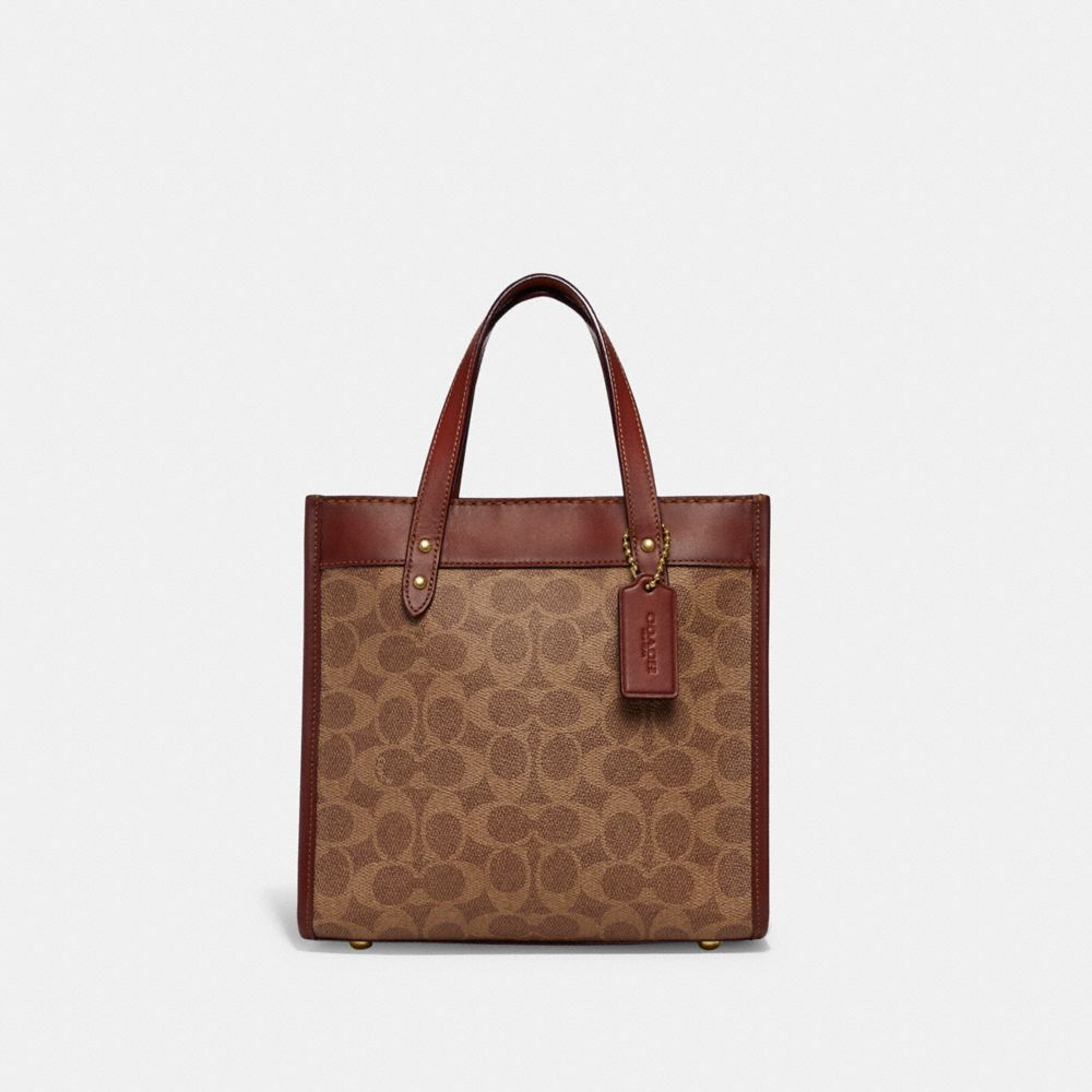 COACH C3866 Field Tote 22 In Signature Canvas With Horse And Carriage Print Brass/Tan Truffle Rust