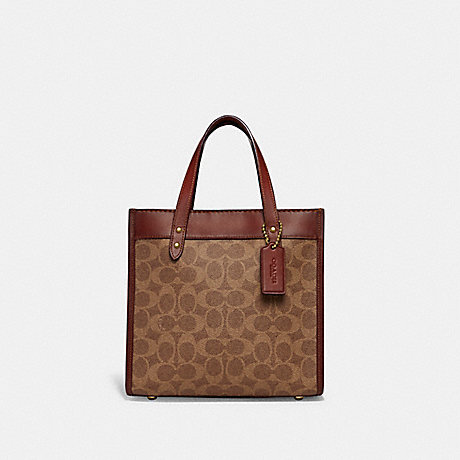 COACH C3866 Field Tote 22 In Signature Canvas With Horse And Carriage Print Brass/Tan-Truffle-Rust