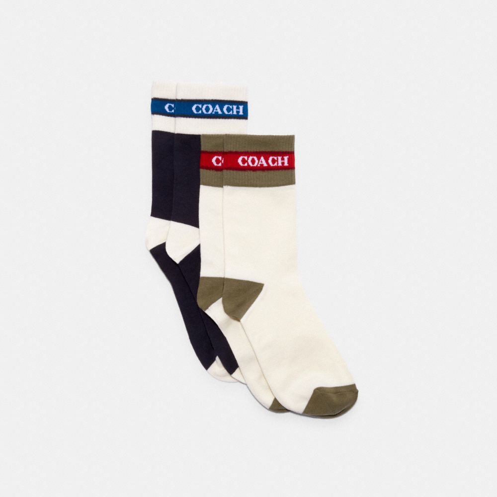 COACH C3913 Colorblock Socks Pack NAVY AND WHITE