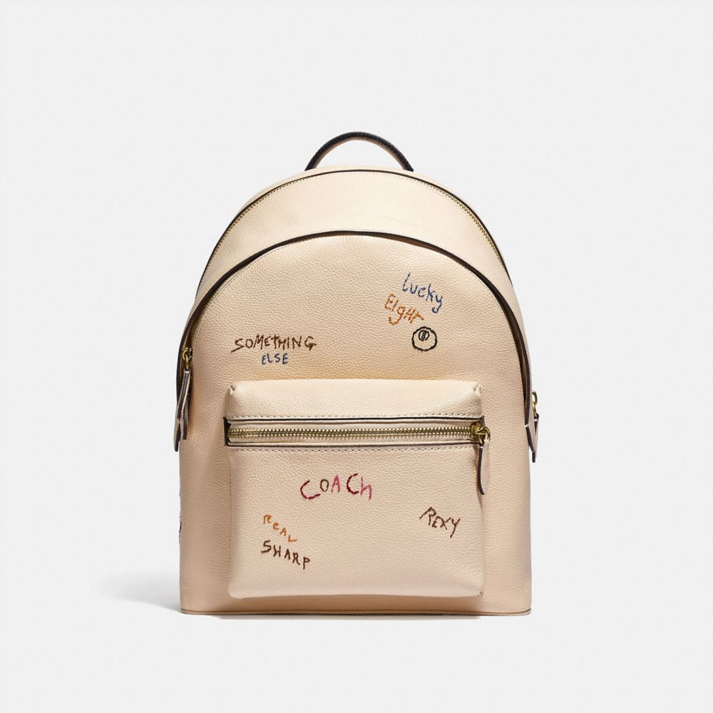 COACH Charter Backpack With Embroidery - BRASS/IVORY MULTI - C3944