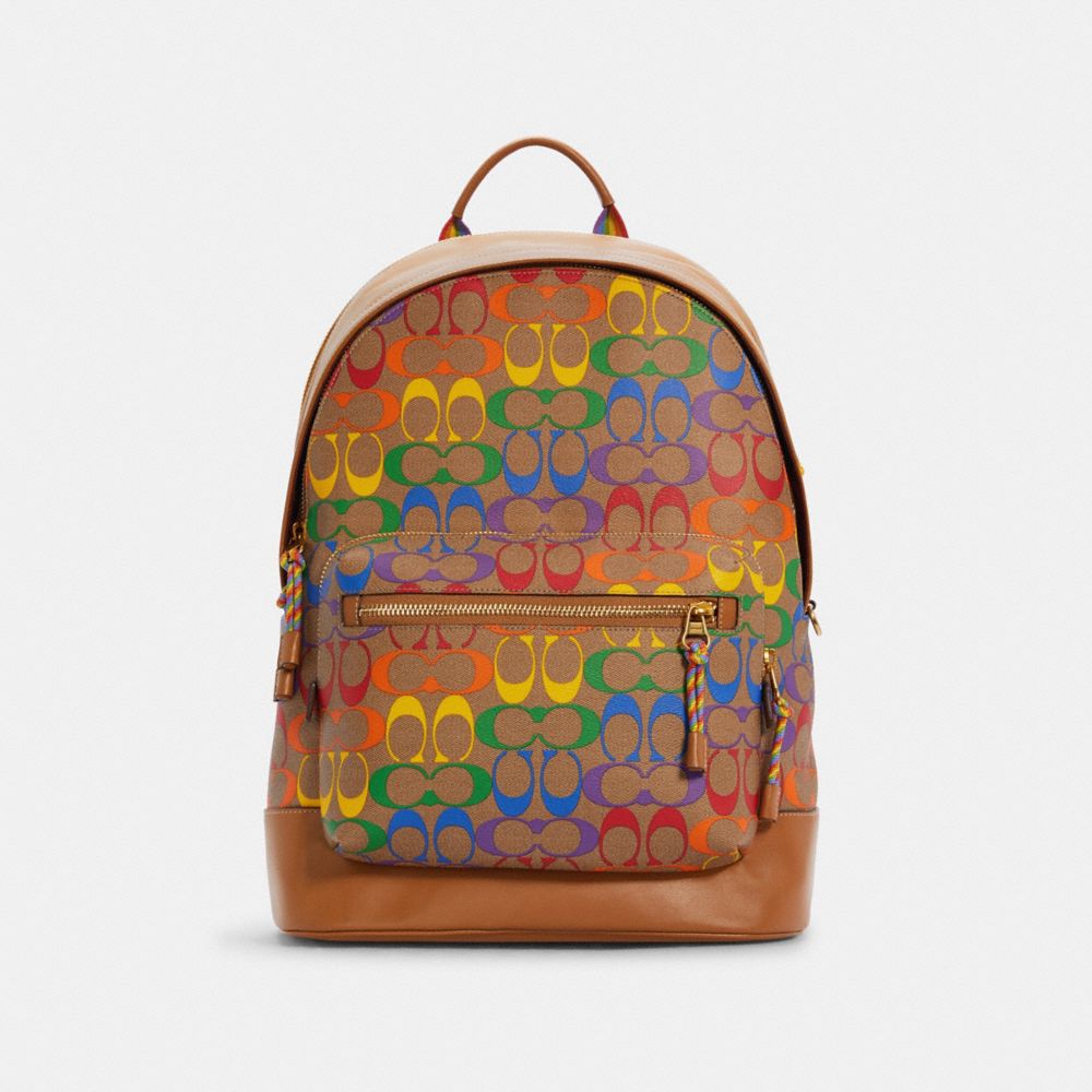 COACH C4005 West Backpack In Rainbow Signature Canvas QB/KHAKI MULTI