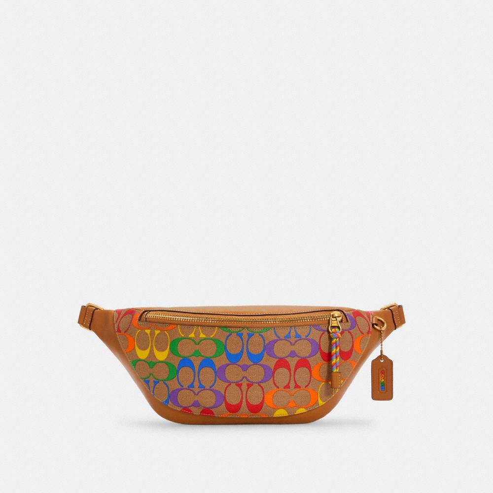 COACH C4006 Warren Belt Bag In Rainbow Signature Canvas QB/KHAKI MULTI