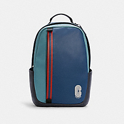COACH C4010 Edge Backpack With Stripe QB/JEWEL BLUE MULTI