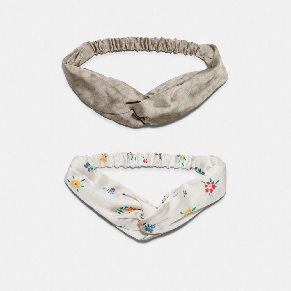 SIGNATURE AND SPACED WILD MEADOW PRINT HEADBANDS SET - KHAKI MULTI - COACH C4047