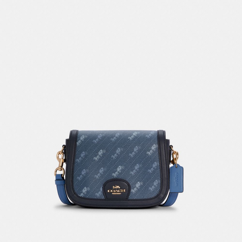 SADDLE BAG WITH HORSE AND CARRIAGE DOT PRINT - C4059 - IM/DENIM