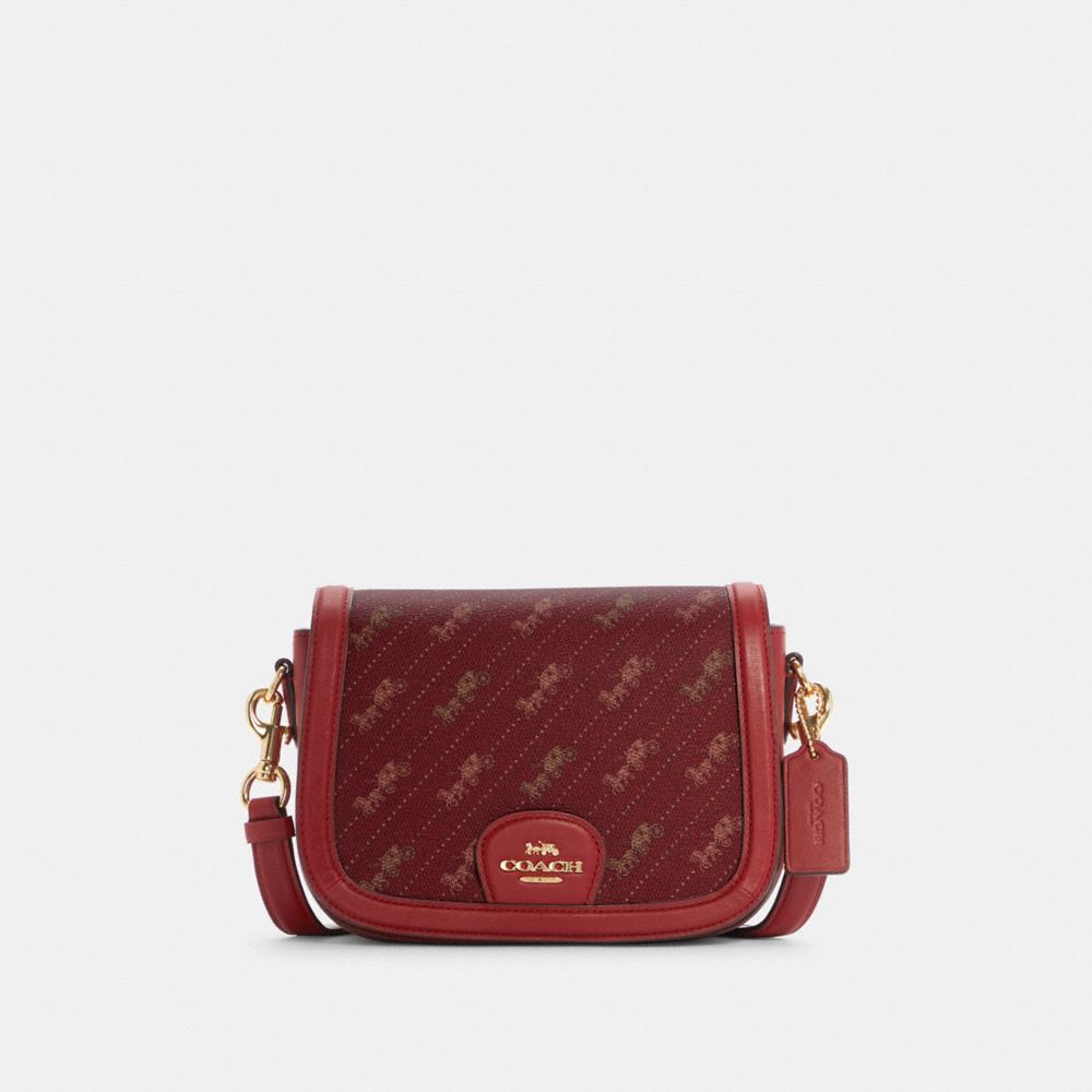 Saddle Bag With Horse And Carriage Dot Print - C4059 - GOLD/1941 RED