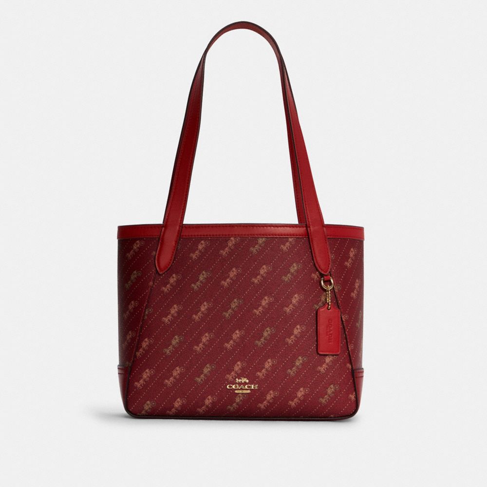 Tote 27 With Horse And Carriage Dot Print - C4060 - GOLD/1941 RED