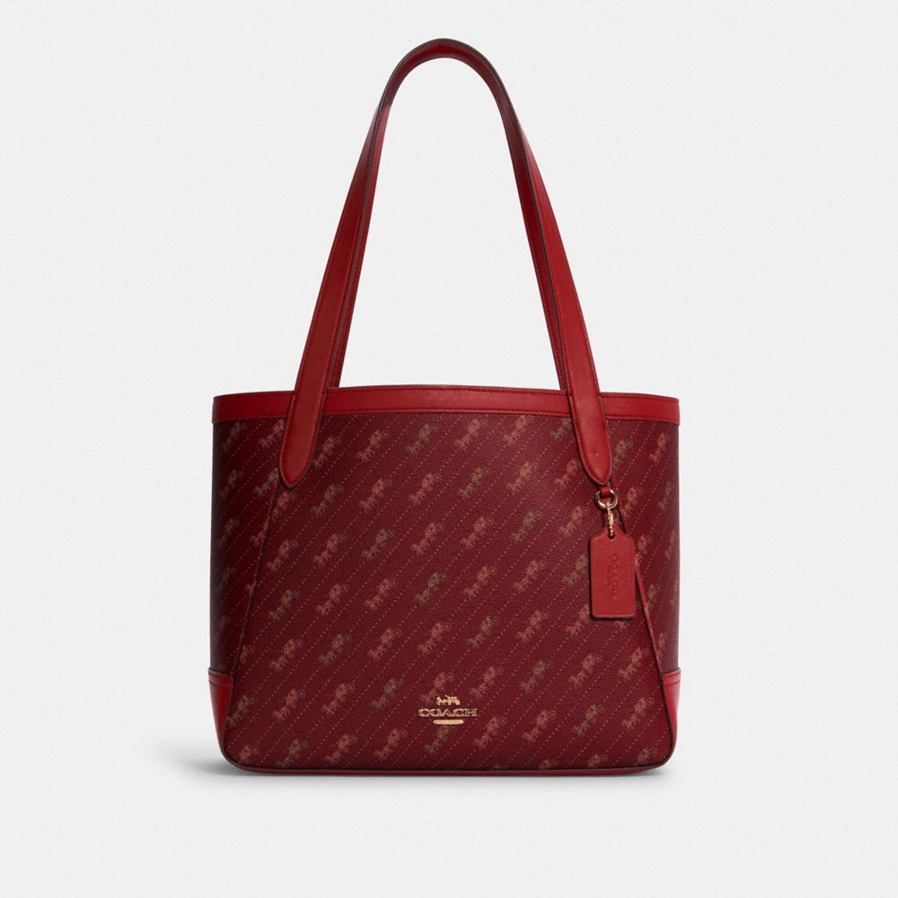 Tote With Horse And Carriage Dot Print - C4061 - GOLD/1941 RED