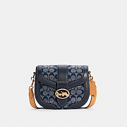 GEORGIE SADDLE BAG IN SIGNATURE CHAMBRAY - C4066 - IM/DENIM MULTI