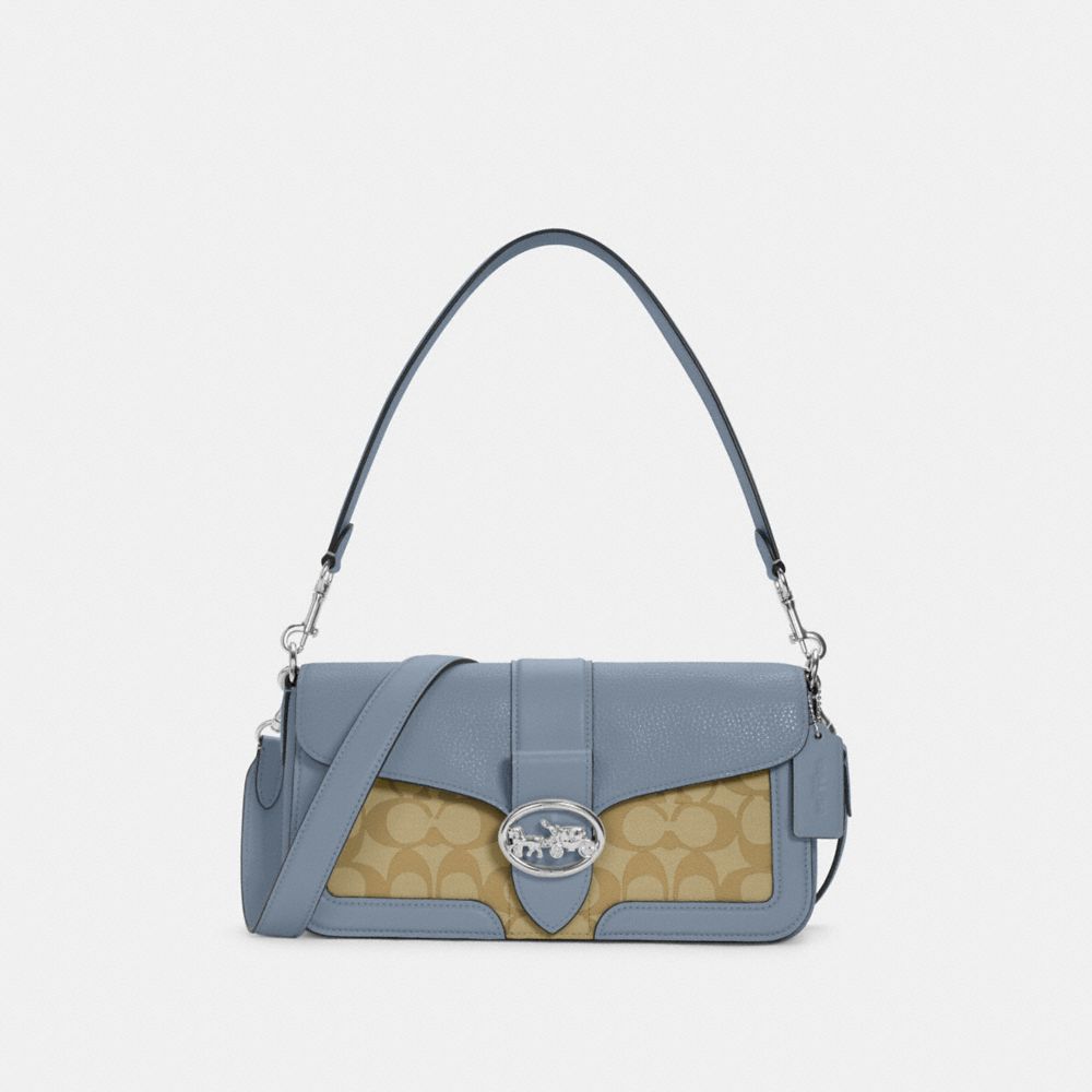 Georgie Shoulder Bag In Signature Canvas - C4067 - SILVER/LIGHT KHAKI/MARBLE BLUE