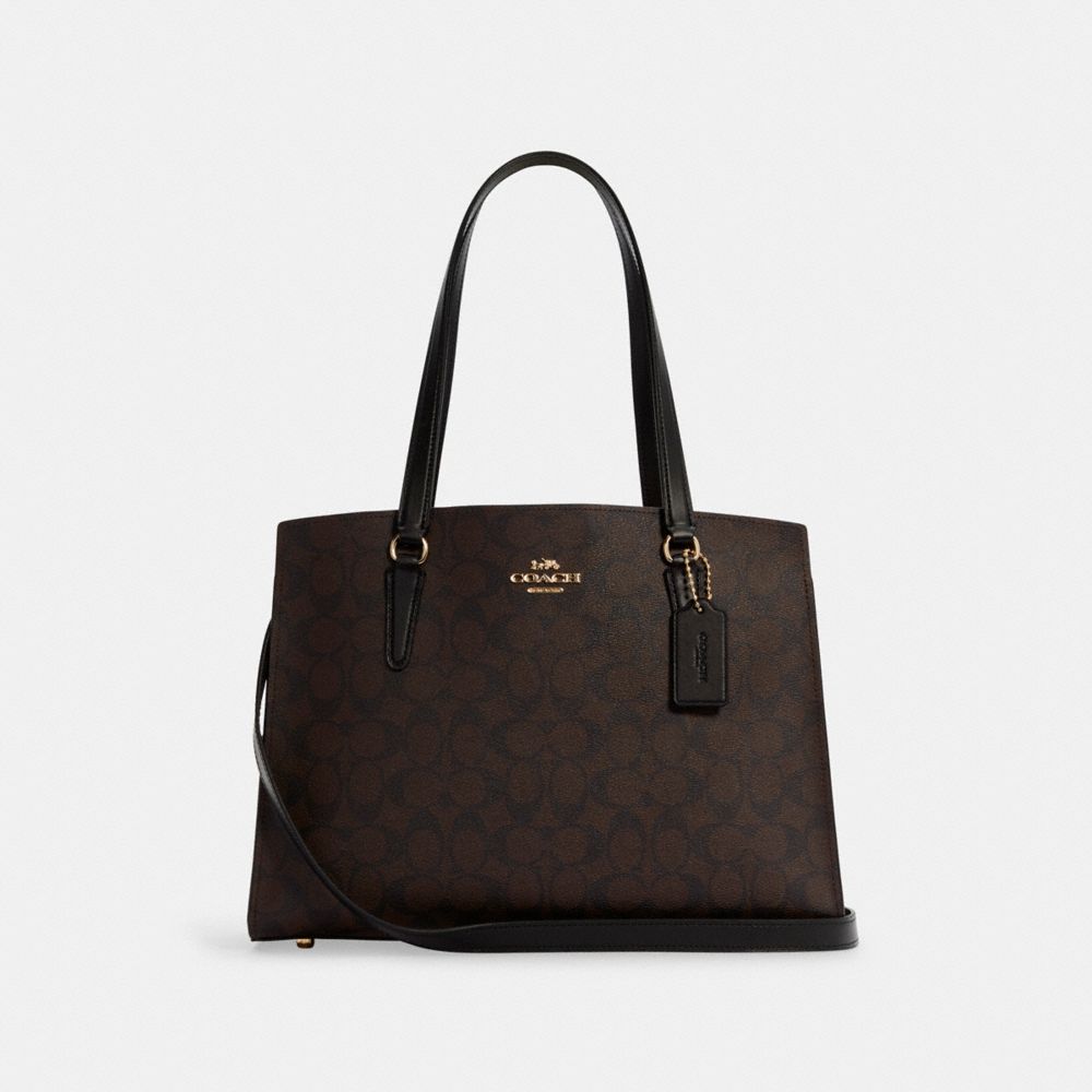 COACH C4075 TATUM CARRYALL IN SIGNATURE CANVAS IM/BROWN BLACK