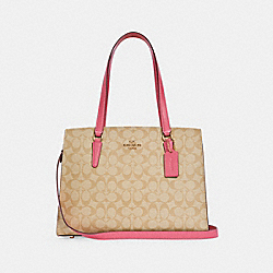 TATUM CARRYALL IN SIGNATURE CANVAS - C4075 - IM/LIGHT KHAKI/CONFETTI PINK