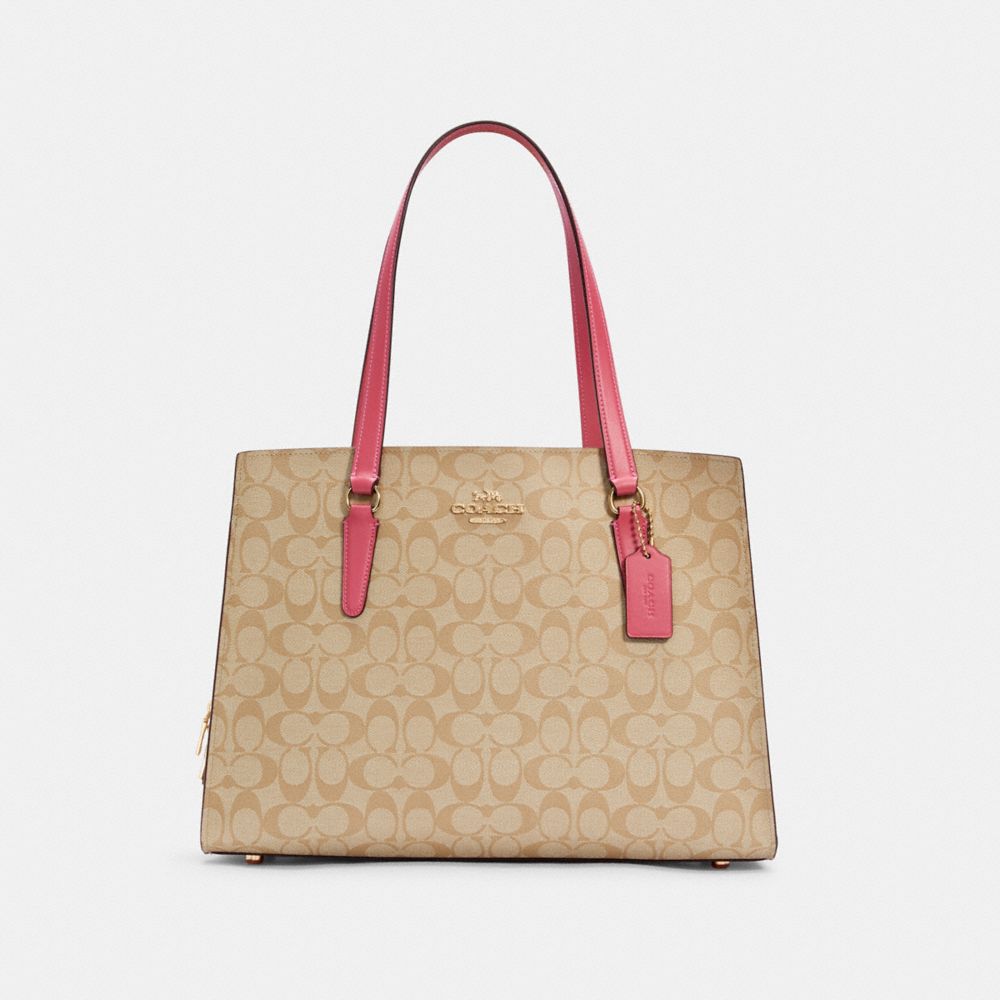 COACH C4076 Tatum Carryall 40 In Signature Canvas IM/LIGHT KHAKI/CONFETTI PINK