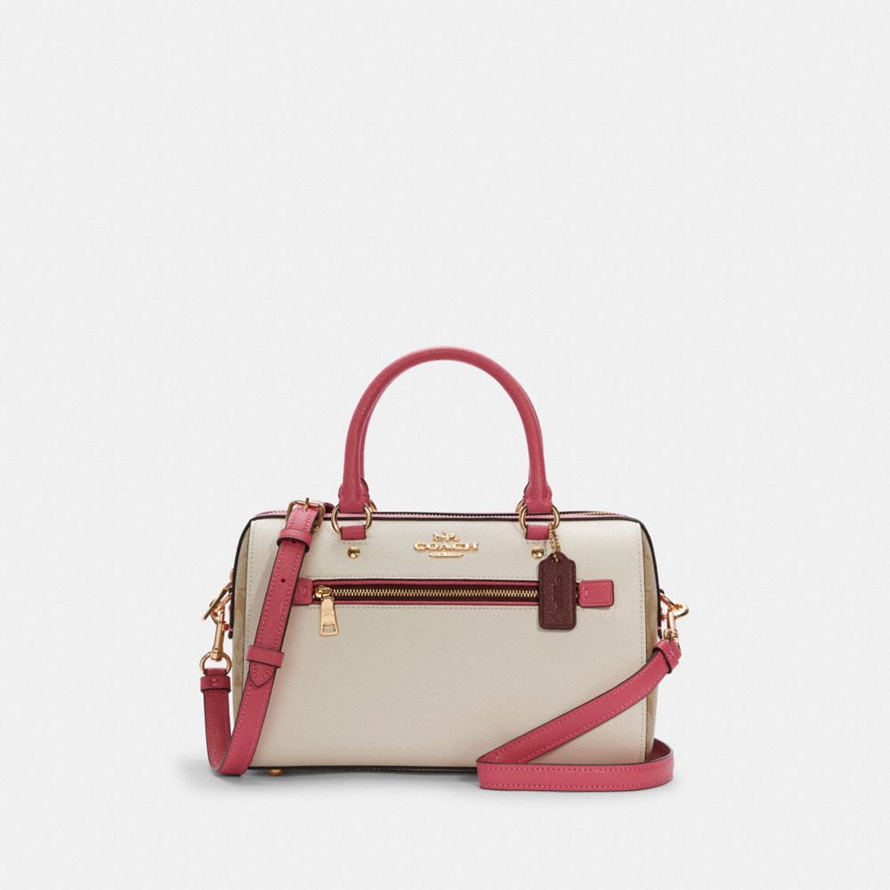 ROWAN SATCHEL IN COLORBLOCK SIGNATURE CANVAS - C4081 - IM/CONFETTI PINK MANGO MULTI